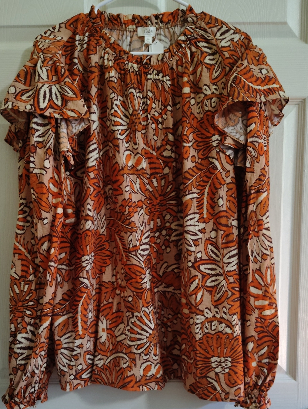 Odille Orange Floral Ruffle Long-Sleeve Top